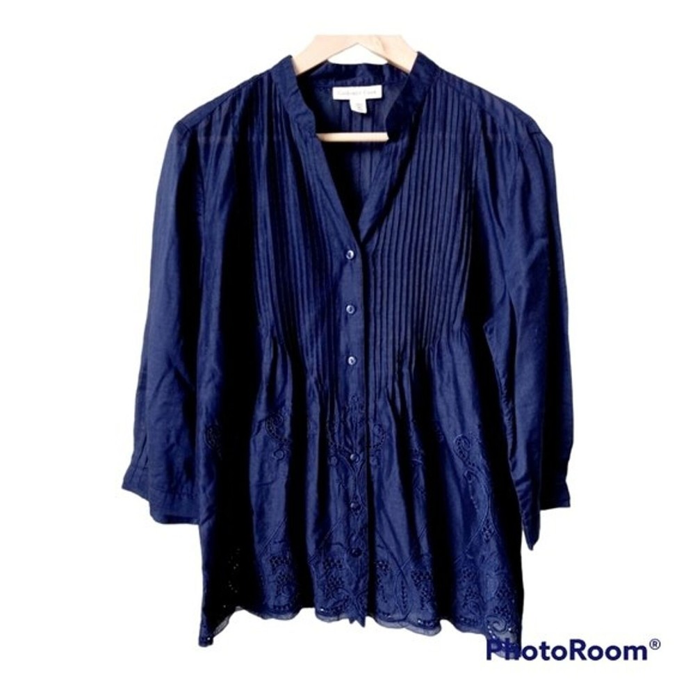 Coldwater Creek Lace Embroidered Navy tunic Top in Sz PL(14-16)